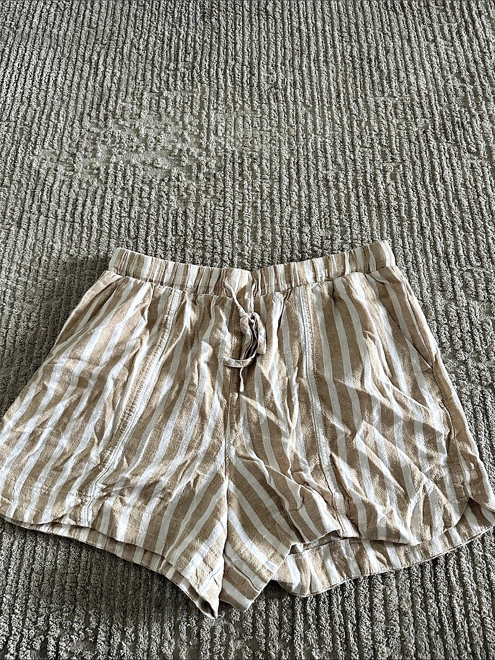 Striped High Waist Shorts in White & Brown